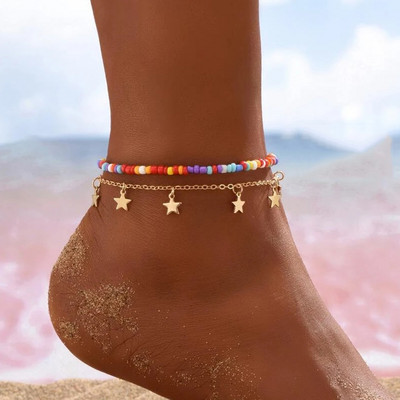 Boho gležanj Perle za stopala Biserni lanac Zvjezdani privjesak Gležanj Ljetna narukvica Šarm Sandale Bosonogi Nakit za mladenke za plažu A058