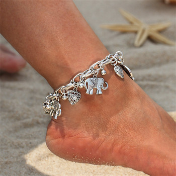 Винтидж сребърни бронзови цветни глезени за жени Сърце Слон Висулка Талисмани Верига Лятна крака Гривна за глезена Плажни бижута