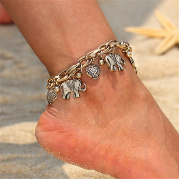 Винтидж сребърни бронзови цветни глезени за жени Сърце Слон Висулка Талисмани Верига Лятна крака Гривна за глезена Плажни бижута