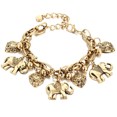 Vintage argint bronz culoare aliaj glezne pentru femei inimă elefant pandantiv Charms lanț vară picior gleznă brățară bijuterii de plajă