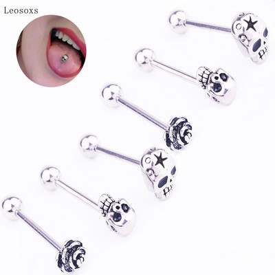 Leosoxs 2 bucăți bijuterii creative europene și americane din oțel inoxidabil pentru piercing în limba cu craniu