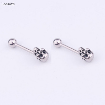 Leosoxs 2 bucăți bijuterii creative europene și americane din oțel inoxidabil pentru piercing în limba cu craniu