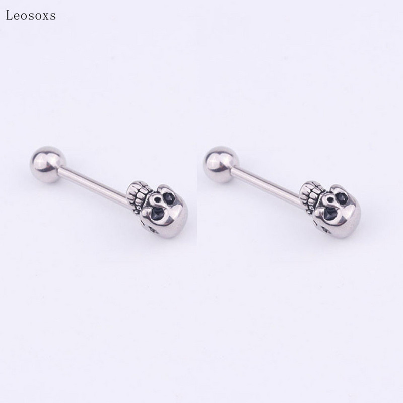 Leosoxs 2 bucăți bijuterii creative europene și americane din oțel inoxidabil pentru piercing în limba cu craniu