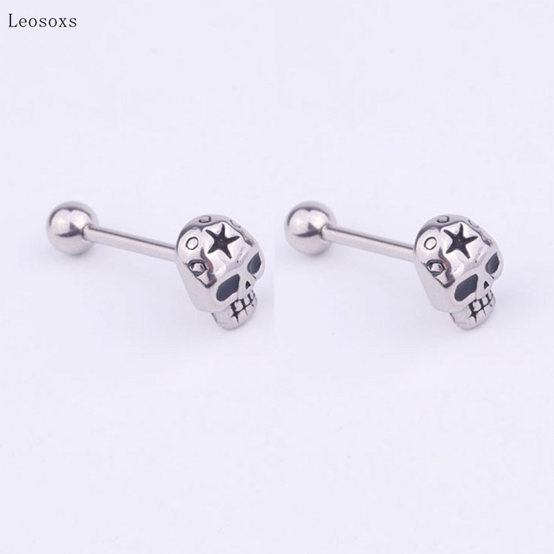 Leosoxs 2 bucăți bijuterii creative europene și americane din oțel inoxidabil pentru piercing în limba cu craniu