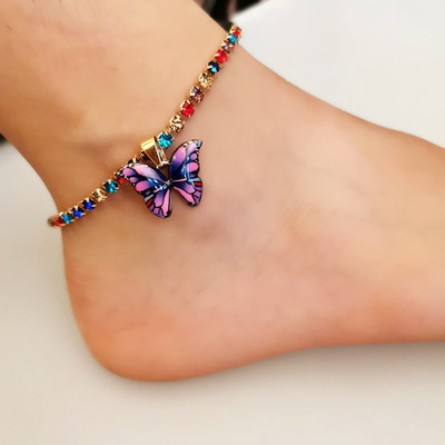 Boho fluture gleznă pentru femei la modă cu strasuri lant gleznă brățări argintiu din oțel inoxidabil accesorii gotice bijuterii