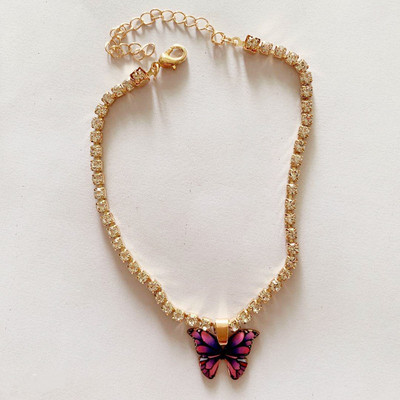 Boho fluture gleznă pentru femei la modă cu strasuri lant gleznă brățări argintiu din oțel inoxidabil accesorii gotice bijuterii