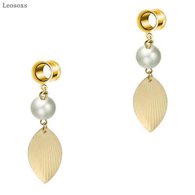 Leosoxs 2 buc Bijuterii de modă în stil simplu Bijuterii piercing pentru ureche din frunze de aur realizate manual