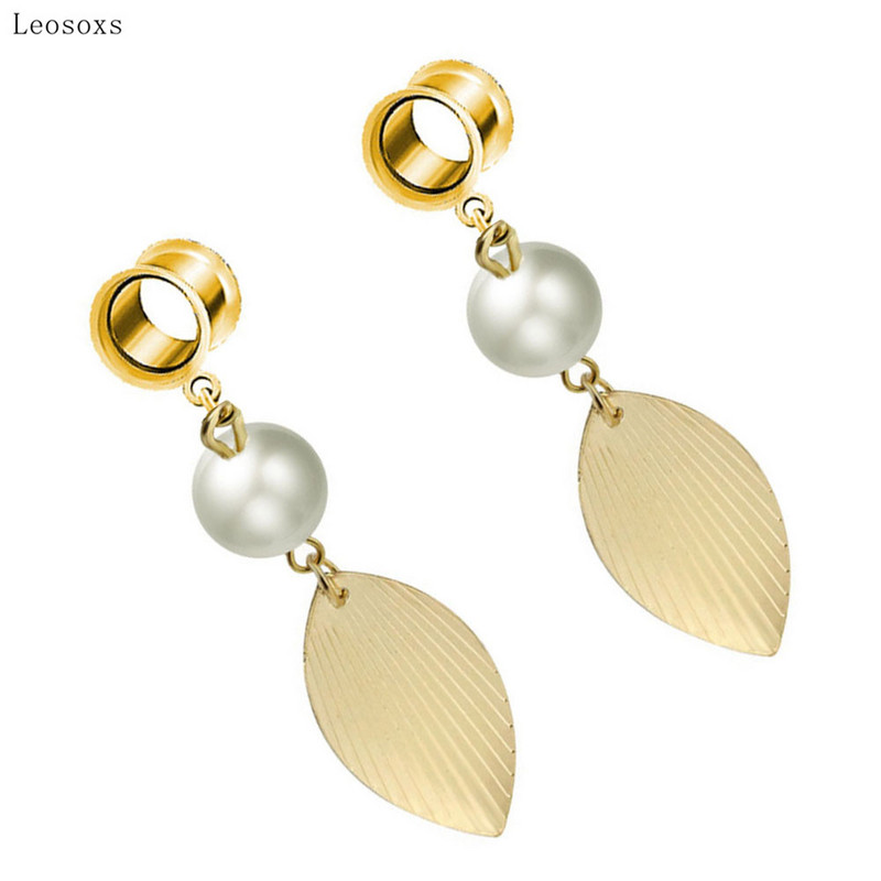Leosoxs 2 buc Bijuterii de modă în stil simplu Bijuterii piercing pentru ureche din frunze de aur realizate manual
