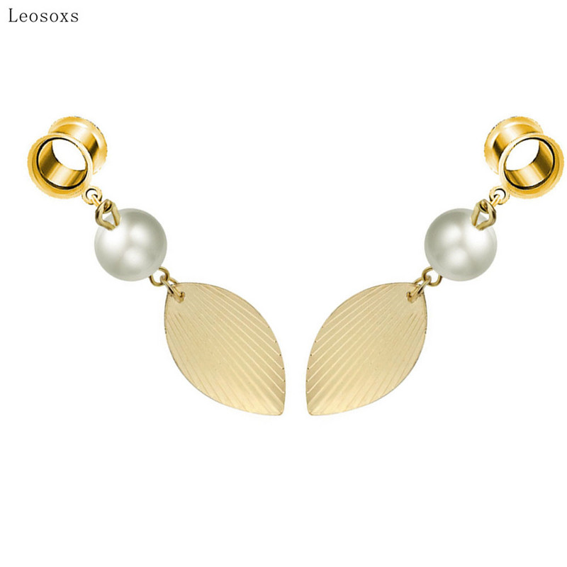 Leosoxs 2 buc Bijuterii de modă în stil simplu Bijuterii piercing pentru ureche din frunze de aur realizate manual