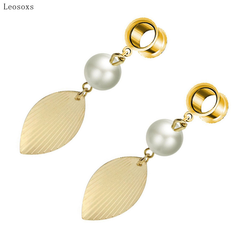 Leosoxs 2 buc Bijuterii de modă în stil simplu Bijuterii piercing pentru ureche din frunze de aur realizate manual