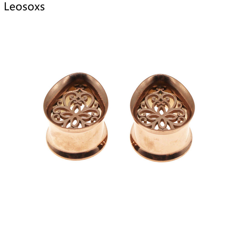 Leosoxs 1 pereche de dopuri din oțel inoxidabil pentru urechi, picătură de apă, tuneluri duble evazate, piercing pentru corp, bijuterii de modă noi