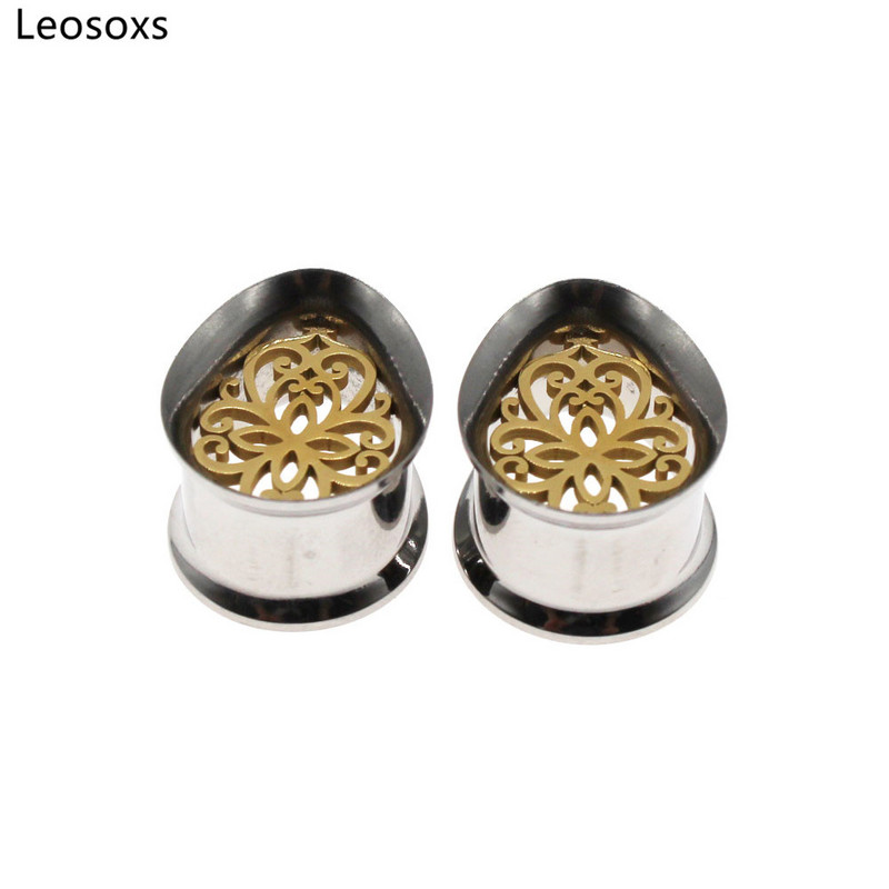 Leosoxs 1 pereche de dopuri din oțel inoxidabil pentru urechi, picătură de apă, tuneluri duble evazate, piercing pentru corp, bijuterii de modă noi