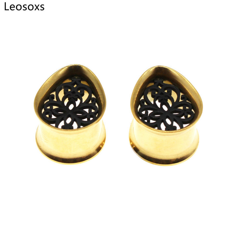 Leosoxs 1 pereche de dopuri din oțel inoxidabil pentru urechi, picătură de apă, tuneluri duble evazate, piercing pentru corp, bijuterii de modă noi