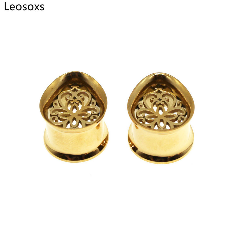 Leosoxs 1 pereche de dopuri din oțel inoxidabil pentru urechi, picătură de apă, tuneluri duble evazate, piercing pentru corp, bijuterii de modă noi