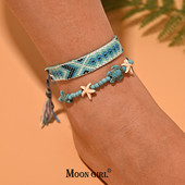 2 buc/lot set de glezne cu margele pentru femei, lucrat manual, macrame, glezna boema, bratara pentru picior, lanț pentru picioare, bijuterii de plajă pentru prietenie