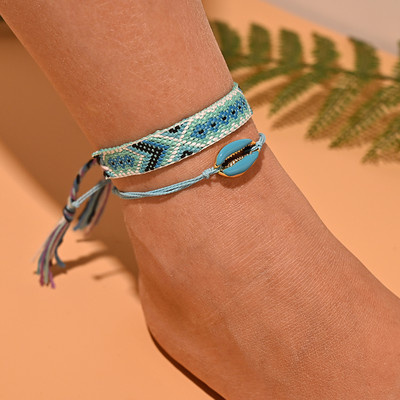 2 buc/lot set de glezne cu margele pentru femei, lucrat manual, macrame, glezna boema, bratara pentru picior, lanț pentru picioare, bijuterii de plajă pentru prietenie