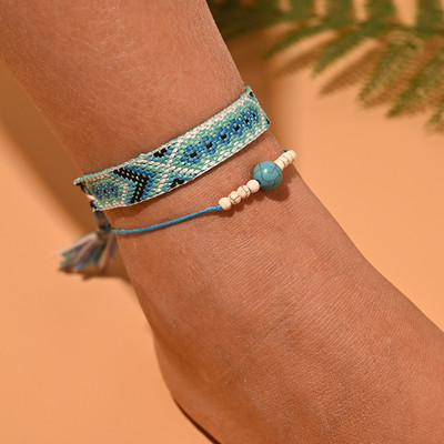 2 buc/lot set de glezne cu margele pentru femei, lucrat manual, macrame, glezna boema, bratara pentru picior, lanț pentru picioare, bijuterii de plajă pentru prietenie