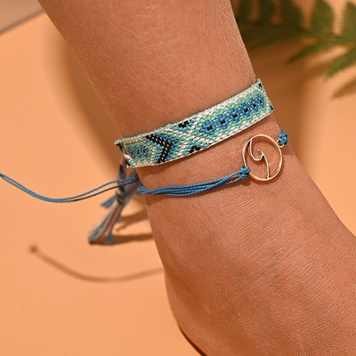 2 buc/lot set de glezne cu margele pentru femei, lucrat manual, macrame, glezna boema, bratara pentru picior, lanț pentru picioare, bijuterii de plajă pentru prietenie