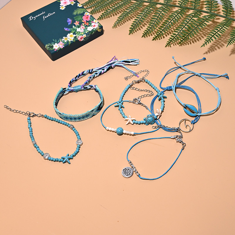 2 buc/lot set de glezne cu margele pentru femei, lucrat manual, macrame, glezna boema, bratara pentru picior, lanț pentru picioare, bijuterii de plajă pentru prietenie