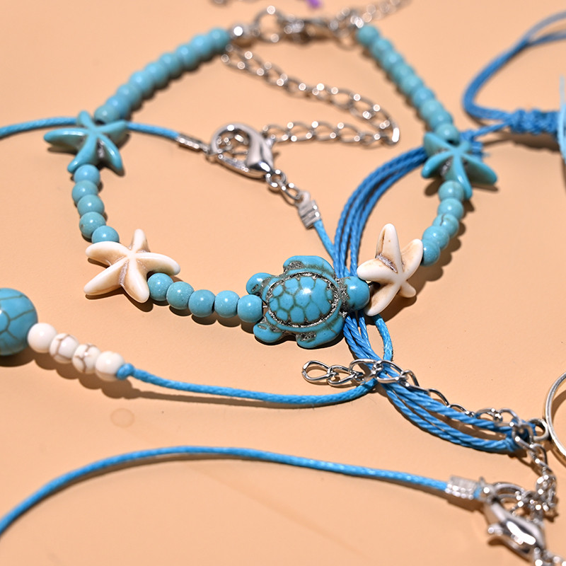 2 buc/lot set de glezne cu margele pentru femei, lucrat manual, macrame, glezna boema, bratara pentru picior, lanț pentru picioare, bijuterii de plajă pentru prietenie