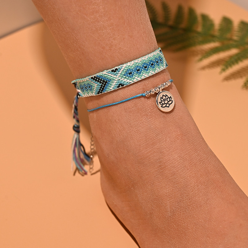 2 buc/lot set de glezne cu margele pentru femei, lucrat manual, macrame, glezna boema, bratara pentru picior, lanț pentru picioare, bijuterii de plajă pentru prietenie