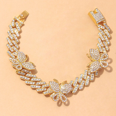 Punk Cuban Link Butterfly Anklet Brățară cu ridicata Moda Chunky Stras Miami Sandale Iced Out Bling Anklets pentru femei bărbați