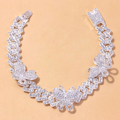 Punk Cuban Link Butterfly Anklet Brățară cu ridicata Moda Chunky Stras Miami Sandale Iced Out Bling Anklets pentru femei bărbați
