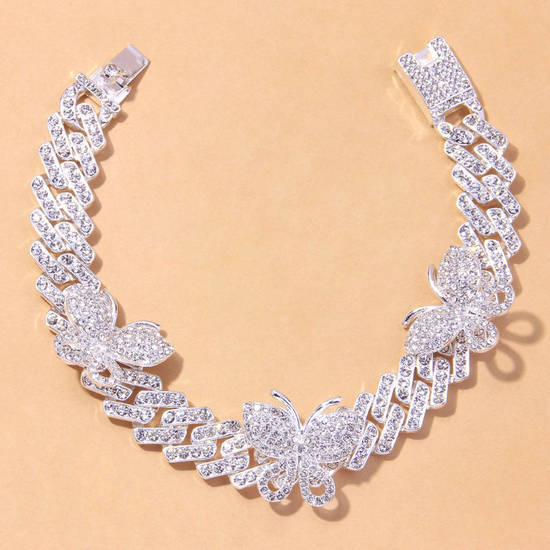 Punk Cuban Link Butterfly Anklet Brățară cu ridicata Moda Chunky Stras Miami Sandale Iced Out Bling Anklets pentru femei bărbați
