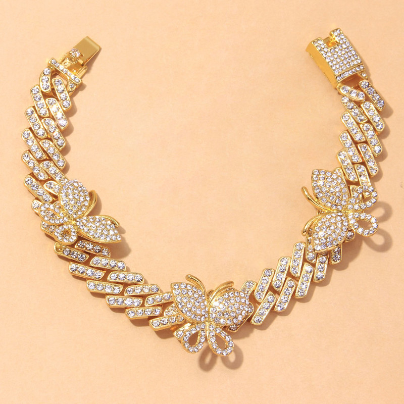 Punk Cuban Link Butterfly Anklet Brățară cu ridicata Moda Chunky Stras Miami Sandale Iced Out Bling Anklets pentru femei bărbați