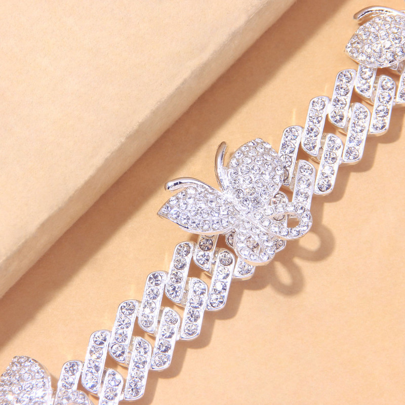 Punk Cuban Link Butterfly Anklet Brățară cu ridicata Moda Chunky Stras Miami Sandale Iced Out Bling Anklets pentru femei bărbați