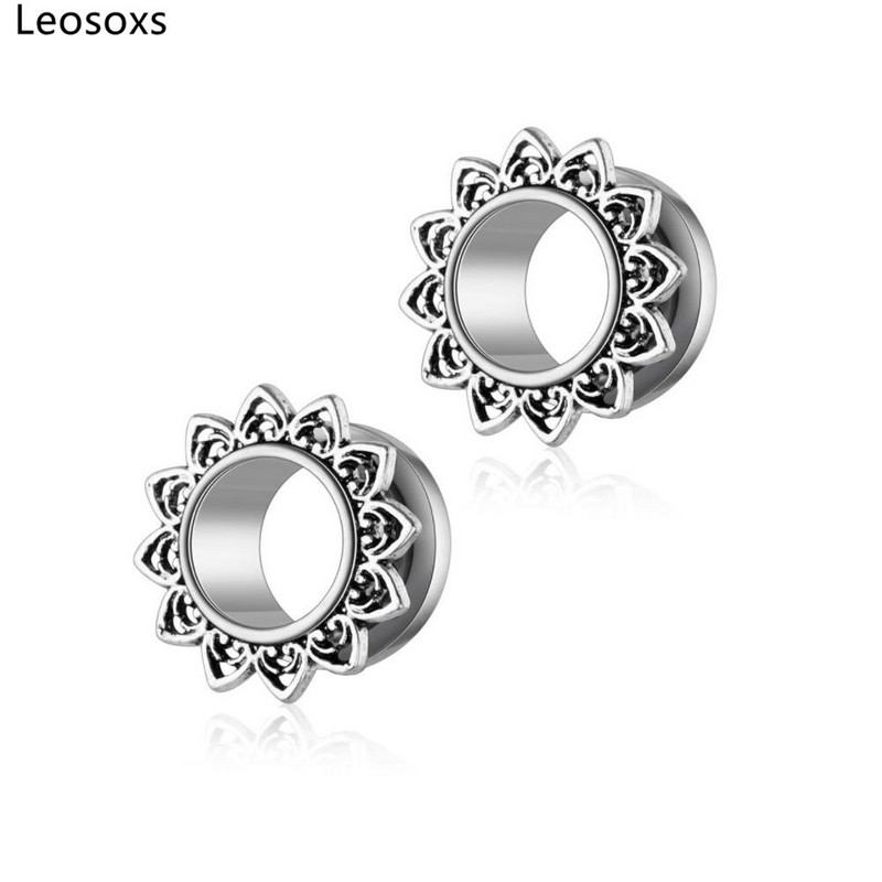 Leosoxs 1 pereche Fashion Hollow Ure Expander dopuri de urechi din oțel inoxidabil și tuneluri Bijuterii piercing pentru corp pentru femeie bărbați 6-16mm