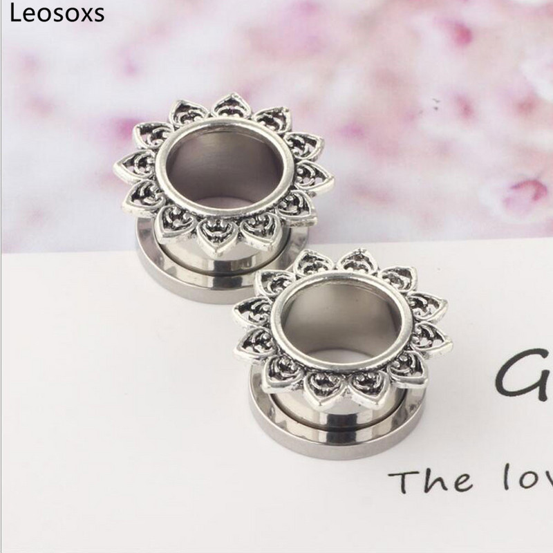 Leosoxs 1 pereche Fashion Hollow Ure Expander dopuri de urechi din oțel inoxidabil și tuneluri Bijuterii piercing pentru corp pentru femeie bărbați 6-16mm