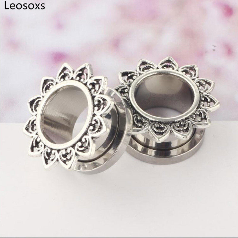 Leosoxs 1 pereche Fashion Hollow Ure Expander dopuri de urechi din oțel inoxidabil și tuneluri Bijuterii piercing pentru corp pentru femeie bărbați 6-16mm