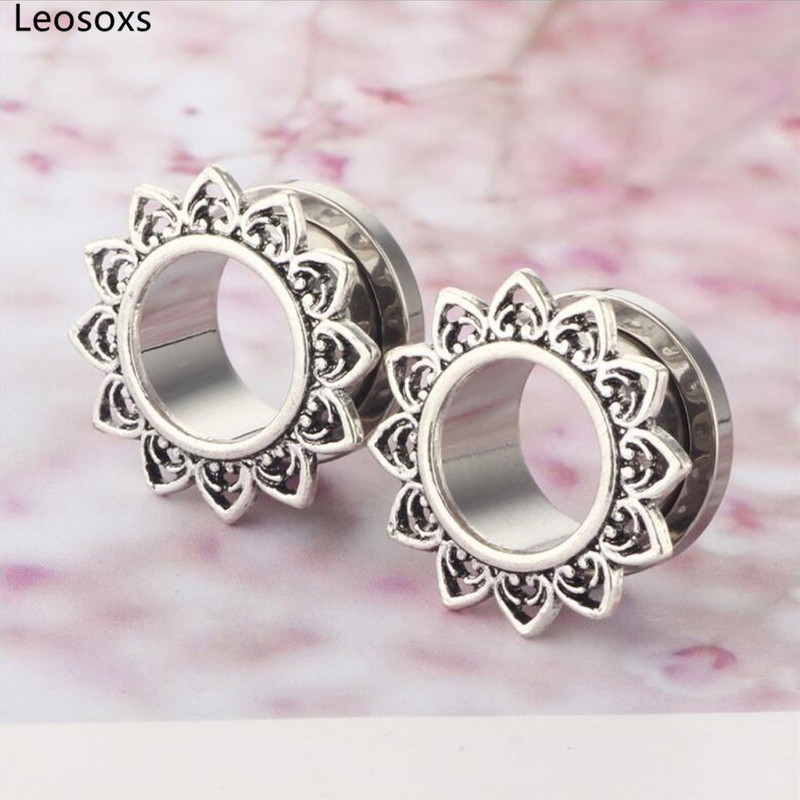 Leosoxs 1 pereche Fashion Hollow Ure Expander dopuri de urechi din oțel inoxidabil și tuneluri Bijuterii piercing pentru corp pentru femeie bărbați 6-16mm