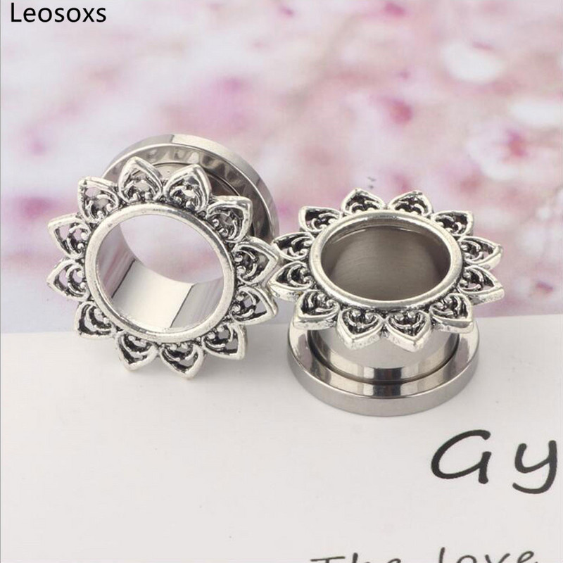 Leosoxs 1 pereche Fashion Hollow Ure Expander dopuri de urechi din oțel inoxidabil și tuneluri Bijuterii piercing pentru corp pentru femeie bărbați 6-16mm