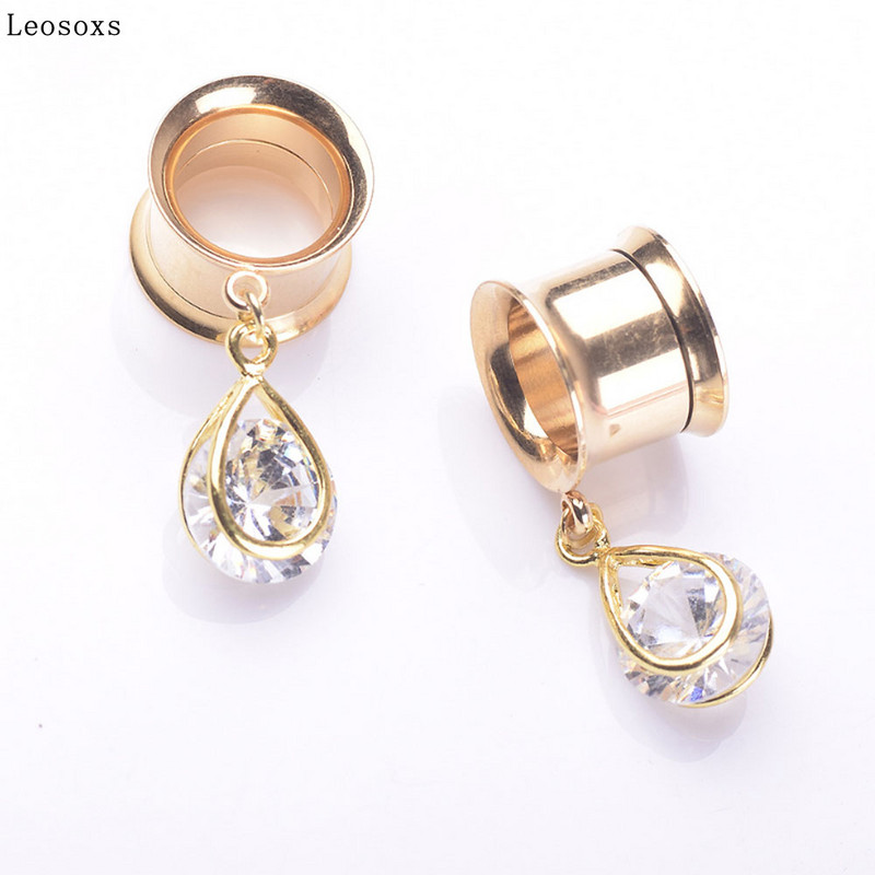 Leosoxs, stil exotic, auriu, corn dublu, pandantiv, picătură de apă, expansiune ureche, cercei populari pentru perforare