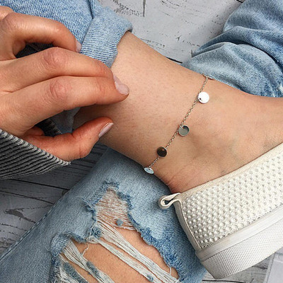 Brățară de gleznă cu pandantiv rotund mic cu paiete Brățară de gleznă cu un singur strat nouă, simplă, din oțel inoxidabil