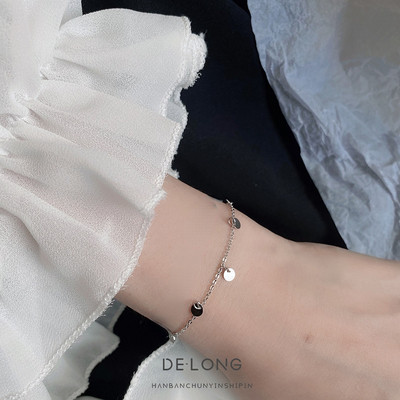 Brățară de gleznă cu pandantiv rotund mic cu paiete Brățară de gleznă cu un singur strat nouă, simplă, din oțel inoxidabil