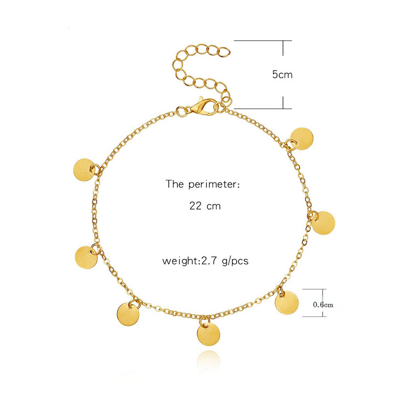 Brățară de gleznă cu pandantiv rotund mic cu paiete Brățară de gleznă cu un singur strat nouă, simplă, din oțel inoxidabil