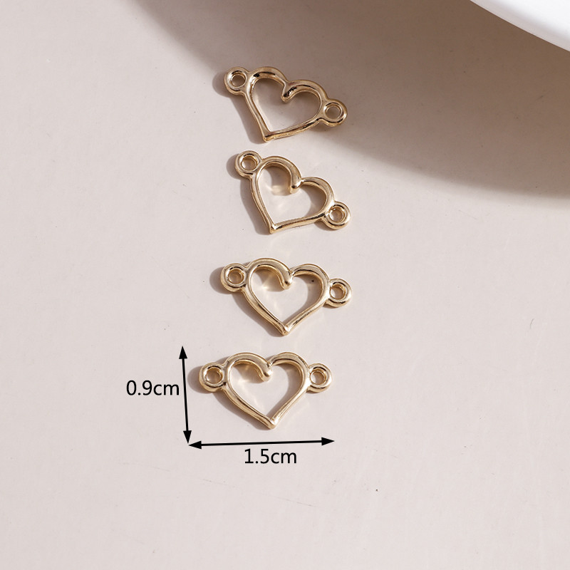 100 buc/lot 15*9mm Conector de brelocuri de inimă de dragoste, în trei culori, pentru realizarea de bijuterii, bricolaj, cercei, pandantive, coliere, accesorii