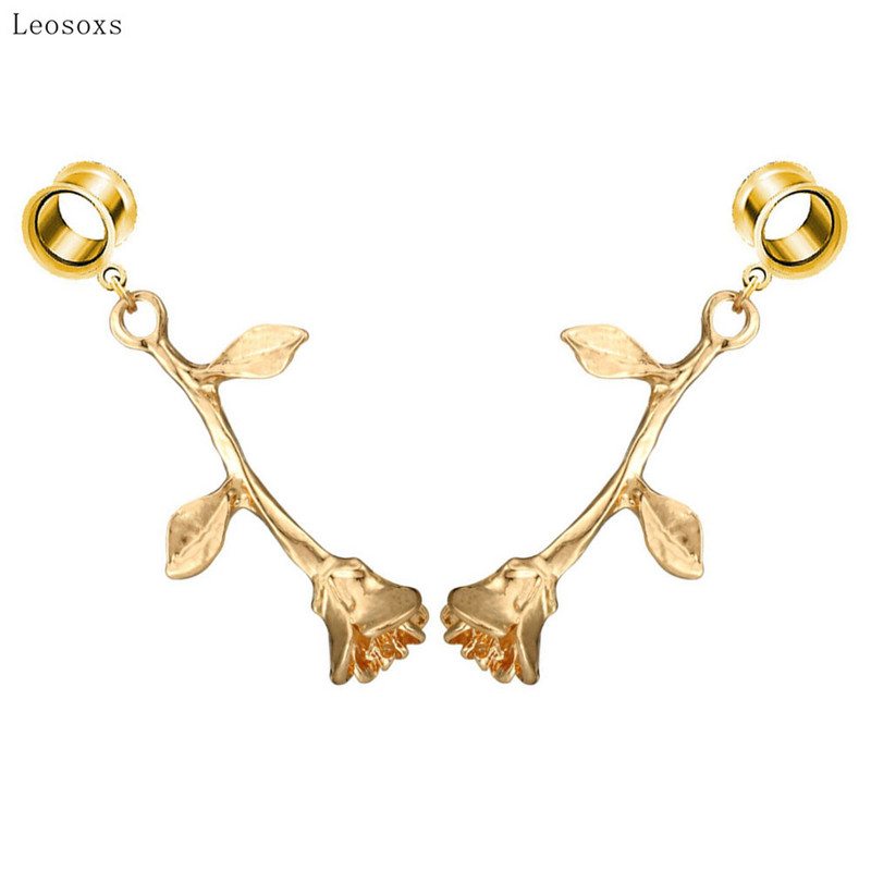 Leosoxs 2db Retro Simple Rózsa Virág Fültágító Personality Wild Leaf Fültágító Piercing Ékszer