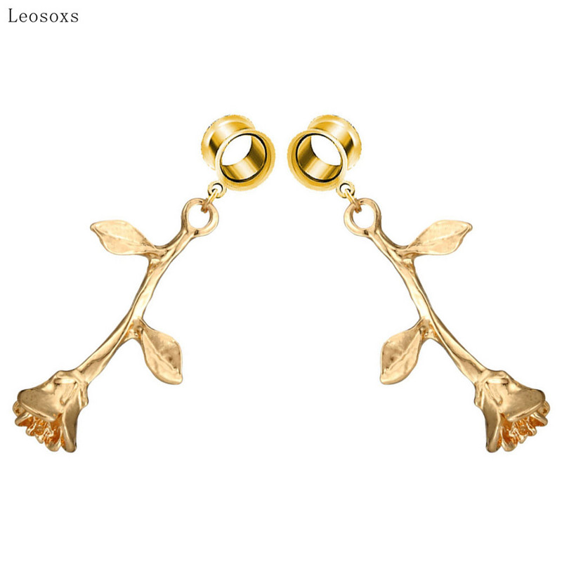 Leosoxs 2db Retro Simple Rózsa Virág Fültágító Personality Wild Leaf Fültágító Piercing Ékszer