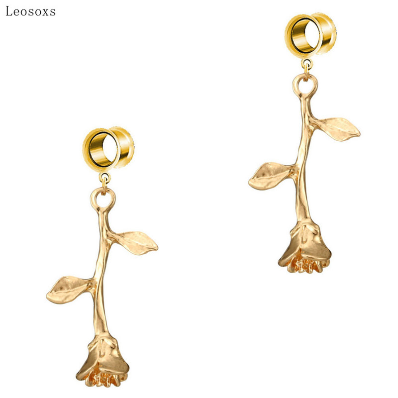Leosoxs 2db Retro Simple Rózsa Virág Fültágító Personality Wild Leaf Fültágító Piercing Ékszer