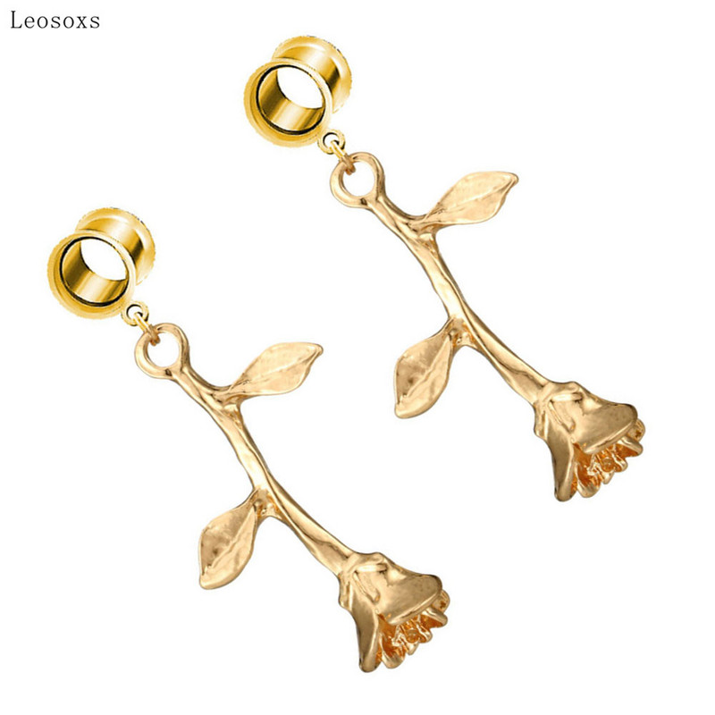 Leosoxs 2db Retro Simple Rózsa Virág Fültágító Personality Wild Leaf Fültágító Piercing Ékszer