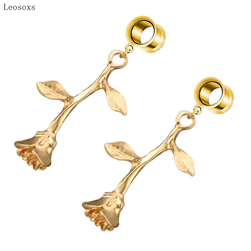 Leosoxs 2db Retro Simple Rózsa Virág Fültágító Personality Wild Leaf Fültágító Piercing Ékszer