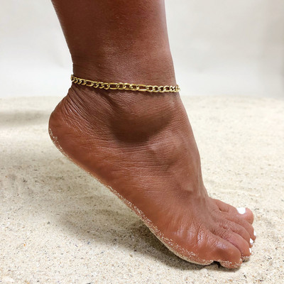 AZ Brațară de gleznă cu farmec inițial pentru femei și fete, brățară de gleznă cu lanț din metal Figaro din oțel inoxidabil nuanță aurie, alfabet elegant cu litere