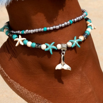 Beach Boho Wave Sea Star Dolphin Turquoise Bead Turtle Foot Chain Анкета за жени Бижута