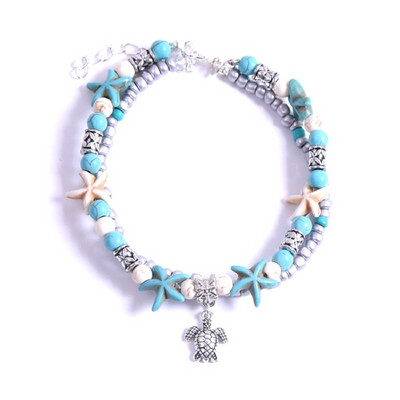 Plajă Boho Val Steaua Mării Delfin Turcoaz Mărgele Țestoasă Picior Lanț gleznă pentru femei Bijuterii