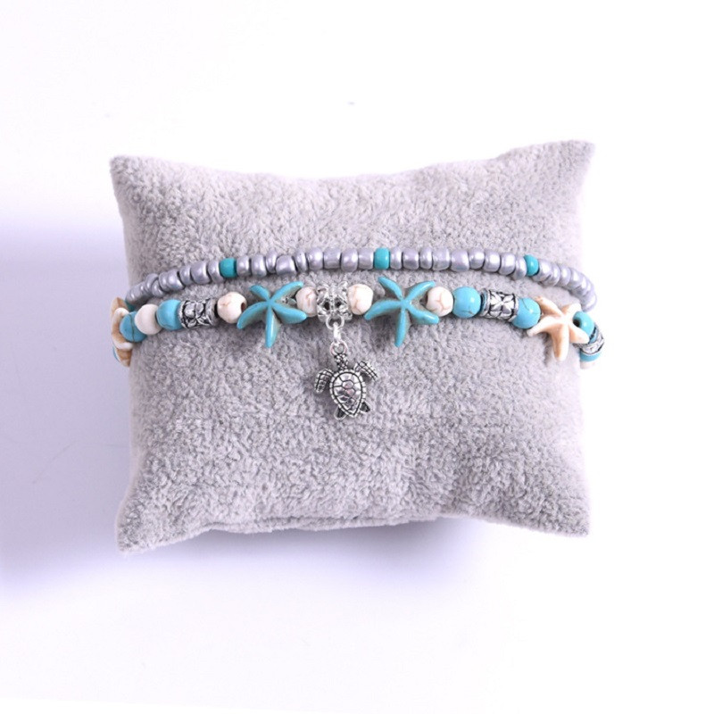 Plajă Boho Val Steaua Mării Delfin Turcoaz Mărgele Țestoasă Picior Lanț gleznă pentru femei Bijuterii