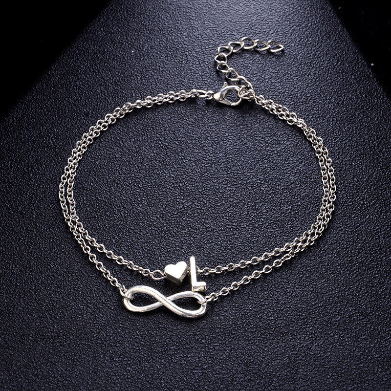 Boho kezdeti bokalánc szív Infinity ezüst színű boka karkötő lábon lánc 26 betűs bokaláncok női boka strand láb ékszerek